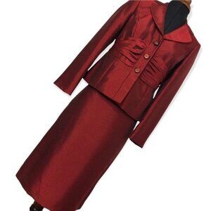 Jones Wear Crimson Red Ruched Waist Suit 6P
